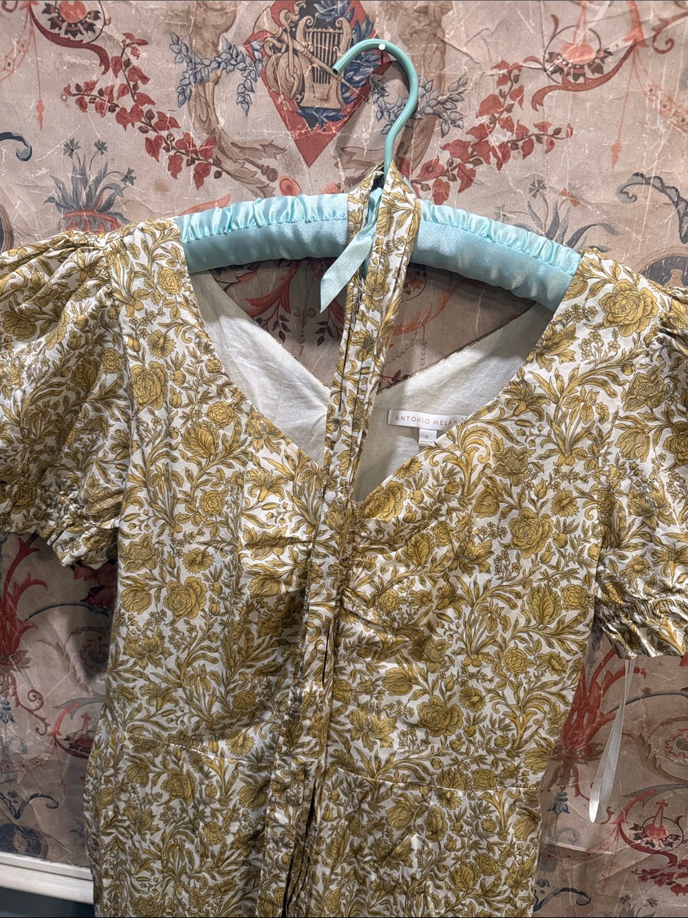 ANTONIO MELANI Yellow Floral Puff-Sleeve Midi Dress - Picture 2 of 5